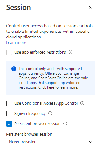 /en/journey-passwordless-enable-passwordless/images/AzurePortalCAPolicySessionNeverPersist.png